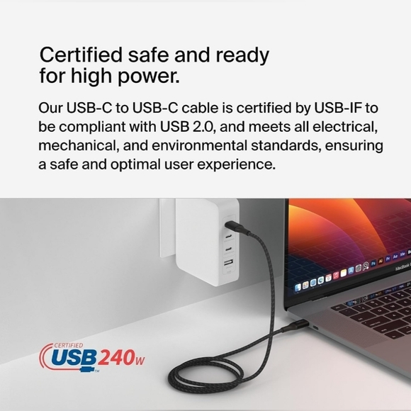 Belkin BoostCharge USB-C to USB-C Power Cable (6.6ft), Fast Charging Cable 250W - Picture 7 of 10